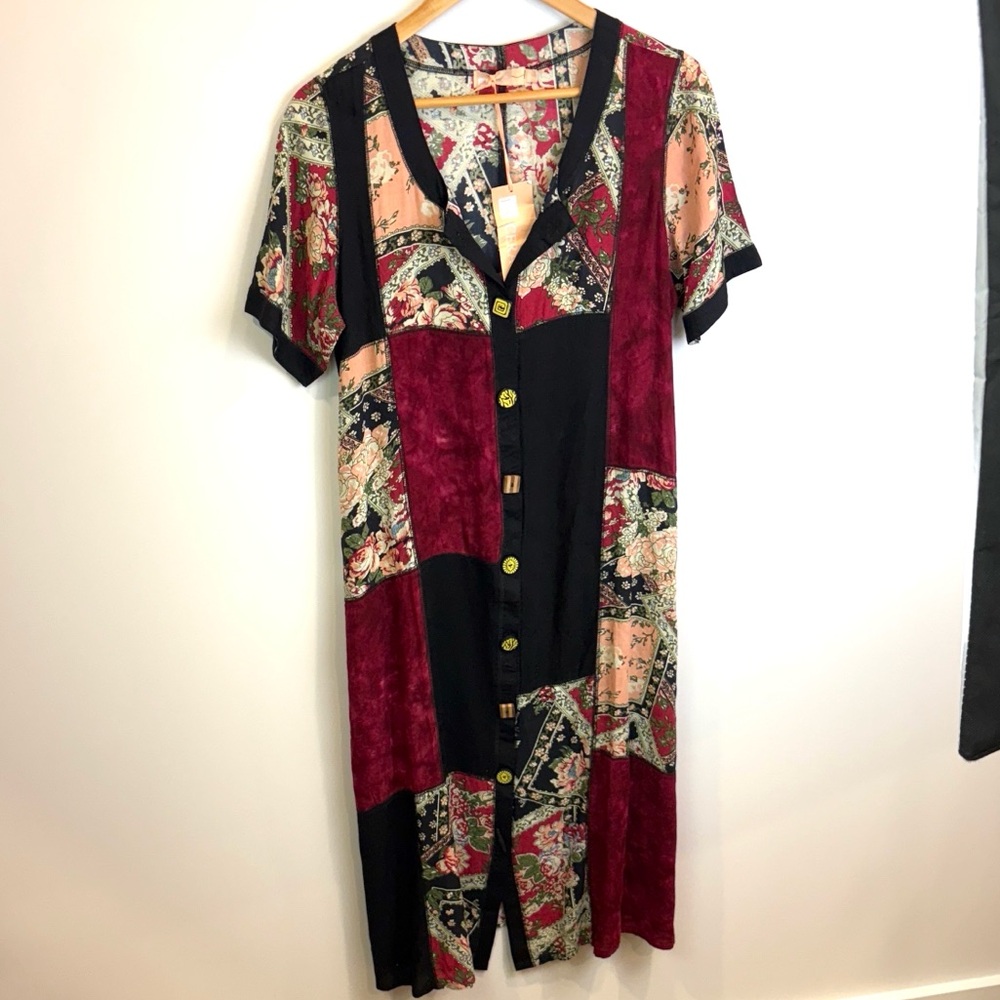 NWT La Cera Patchwork Button-Down Dress size S